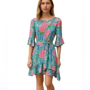 Lilly Pulitzer Kassi Dress Medium Zanzibar Blue Bunny Business